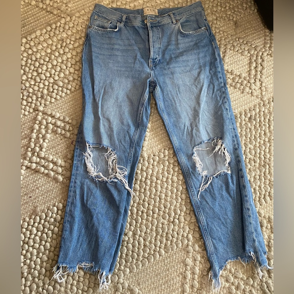 Free People | Baggy Straight Distressed Jeans Size 31